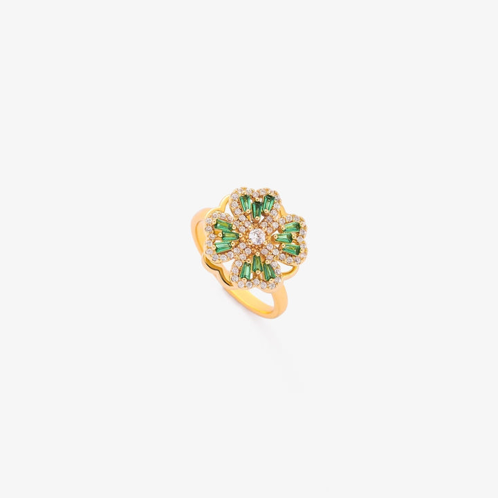 Anello Rotante a Trifoglio con Smeraldo | Colore Oro