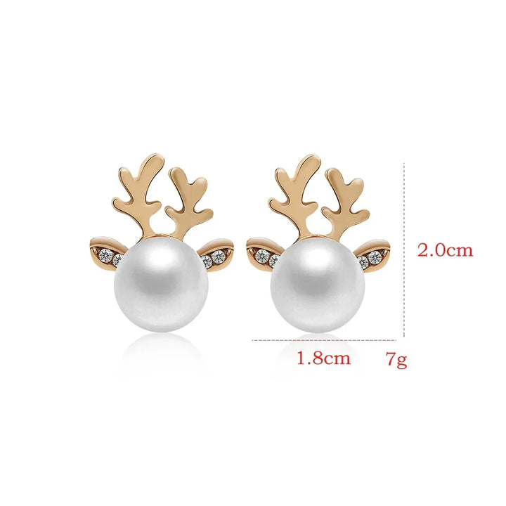 Orecchini di Perle con Renna di Natale