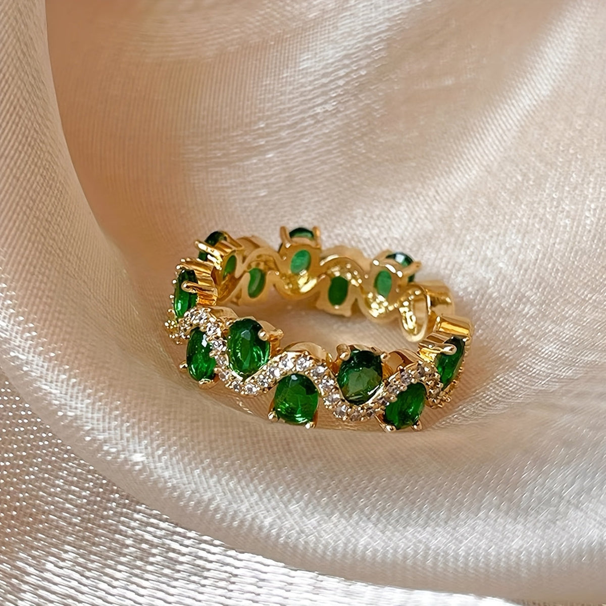 Anello aperto dorato verde smeraldo