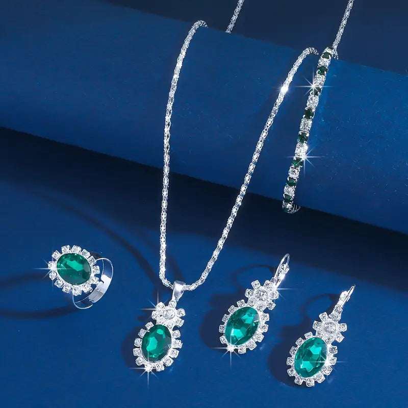 Set di Gioielli in Smaraldo Seloria Grevalyn | Tonalità Argento