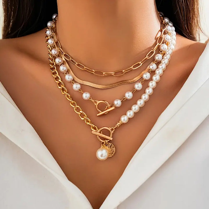 Set di Collana Vintage con Catena a Serpente in Tonalità Oro