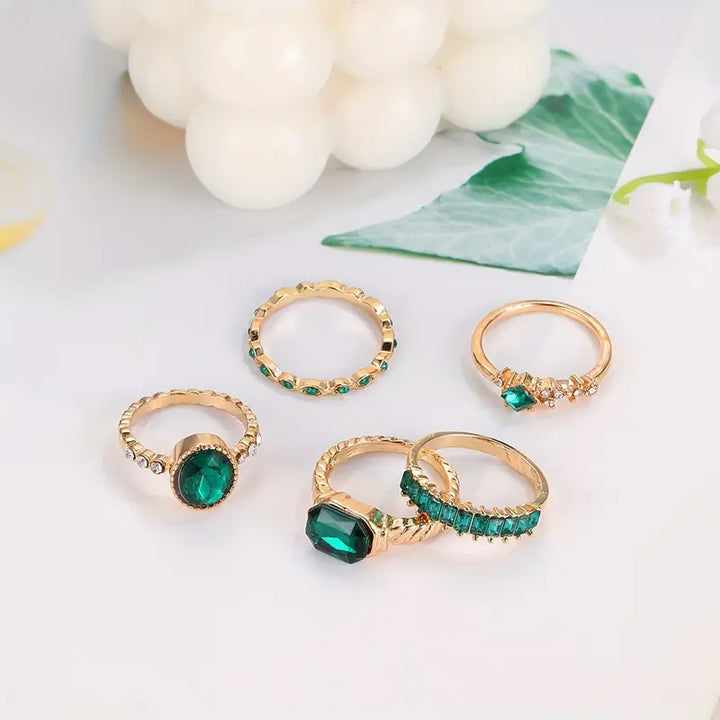 Set di Anelli Zarina Squisito con Smeraldo | Tonalità Oro