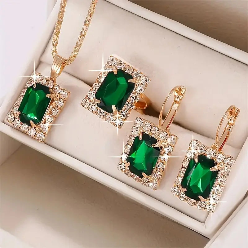 Set di Gioielli in Smeraldo Sylvara Greenveil | Tonalità Argento