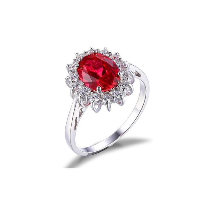 Anello Halo Classico Rubino - Tonalità Argento