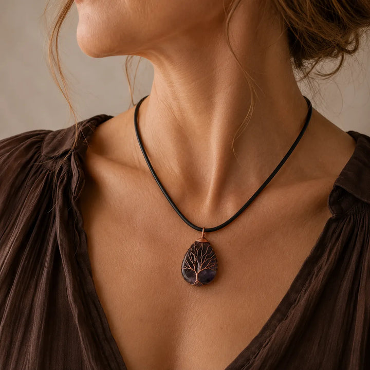 Collana con pendente Albero della Vita con ametista