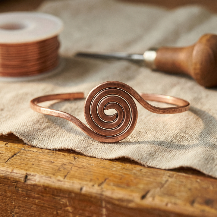 Bracciale alla caviglia in rame a spirale