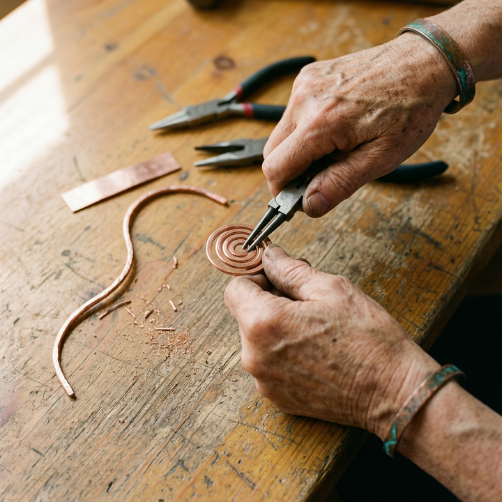 Bracciale alla caviglia in rame a spirale
