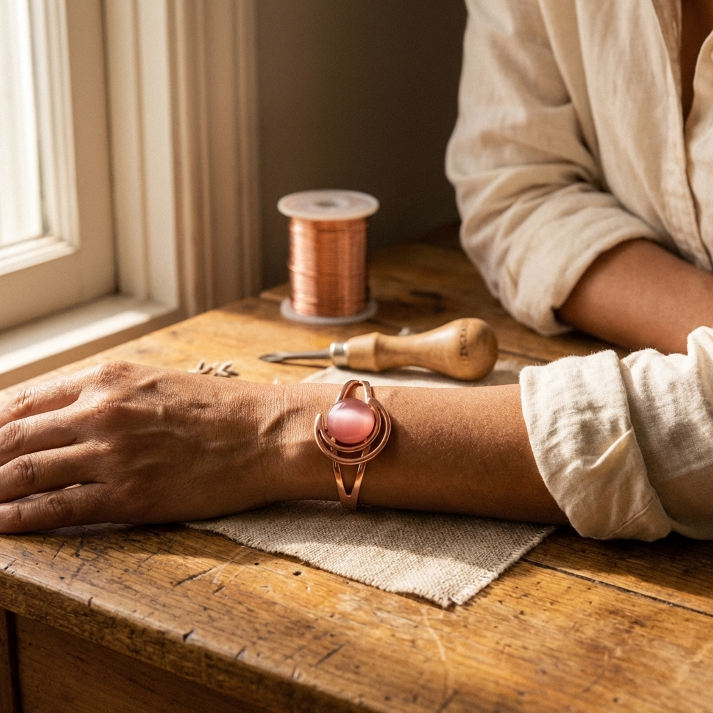 Bracciale in Rame Rosa a Sfera