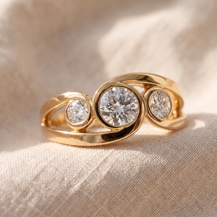 Anello Spiralato in Oro Vintage con Pietre Scintillanti