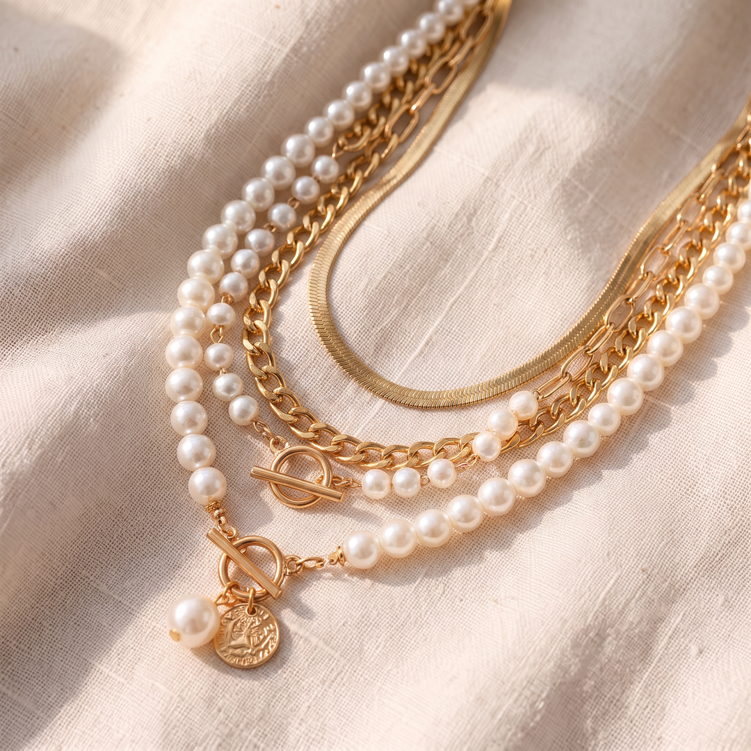 Set di Collana Vintage con Catena a Serpente in Tonalità Oro
