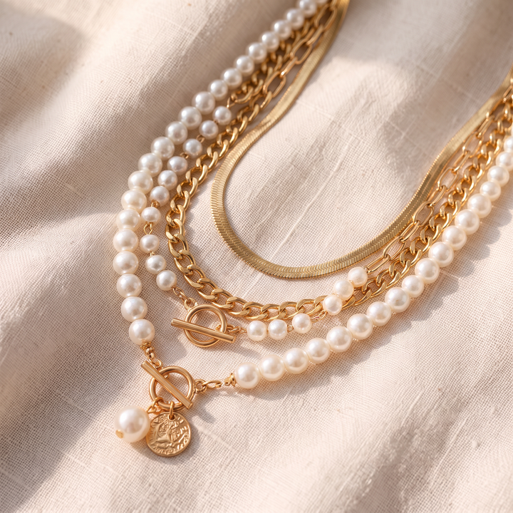Set di Collana Vintage con Catena a Serpente in Tonalità Oro