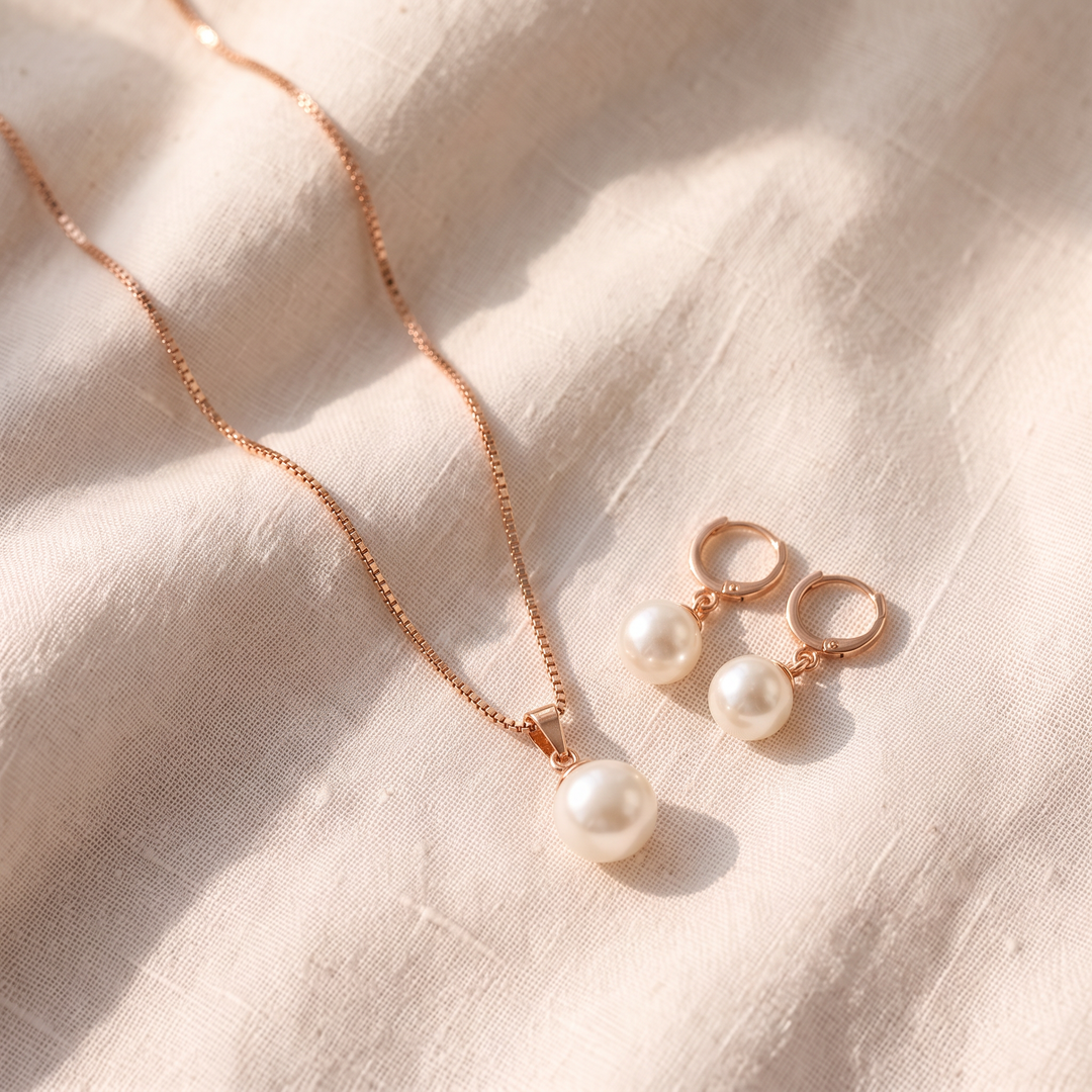 Set di collana e orecchini in perle a tre pezzi