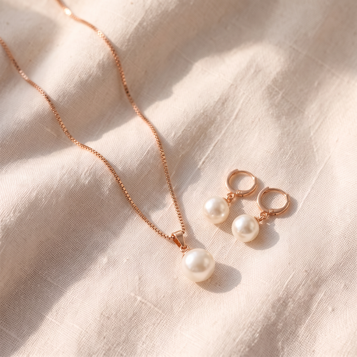 Set di collana e orecchini in perle a tre pezzi