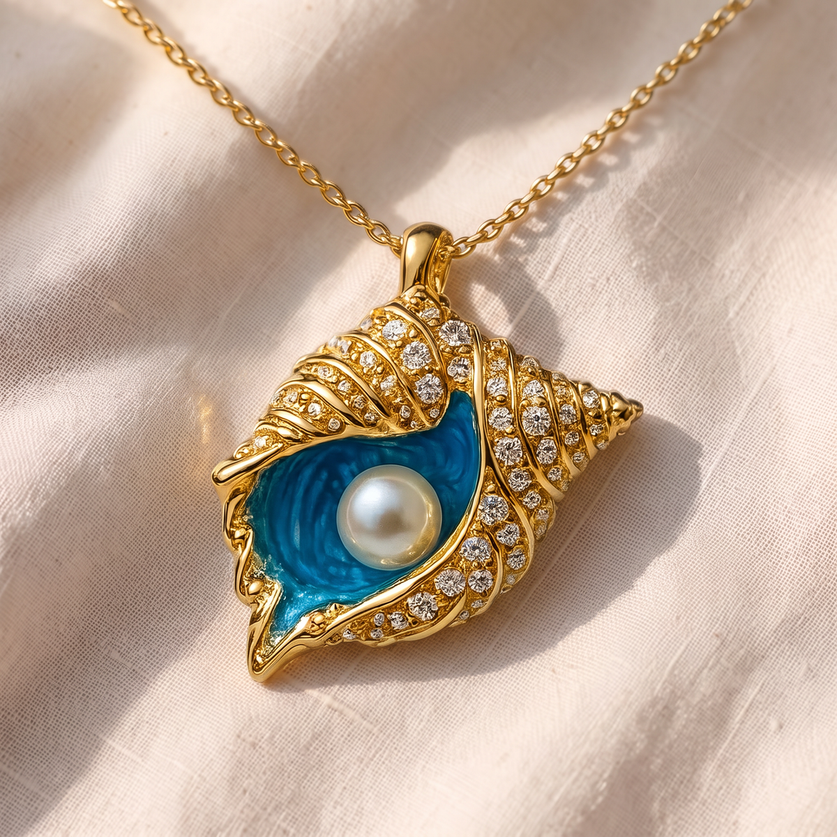 Collana dorata con conchiglia