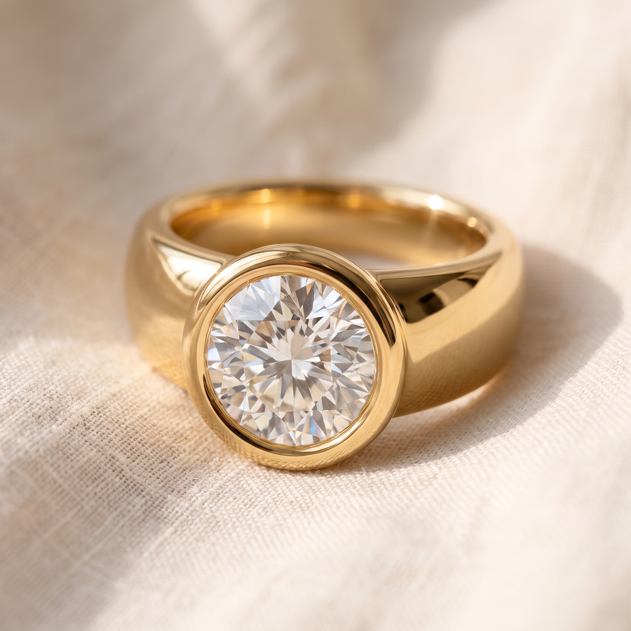 Anello a fascia piena dorato con zircone