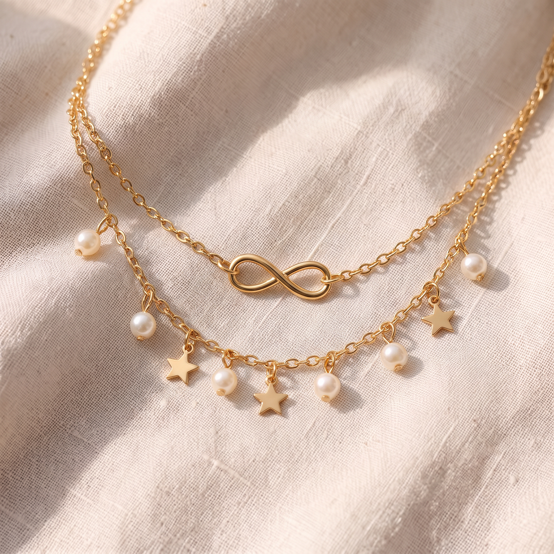 Cavigliera Infinity Pearl con Stelle | Oro