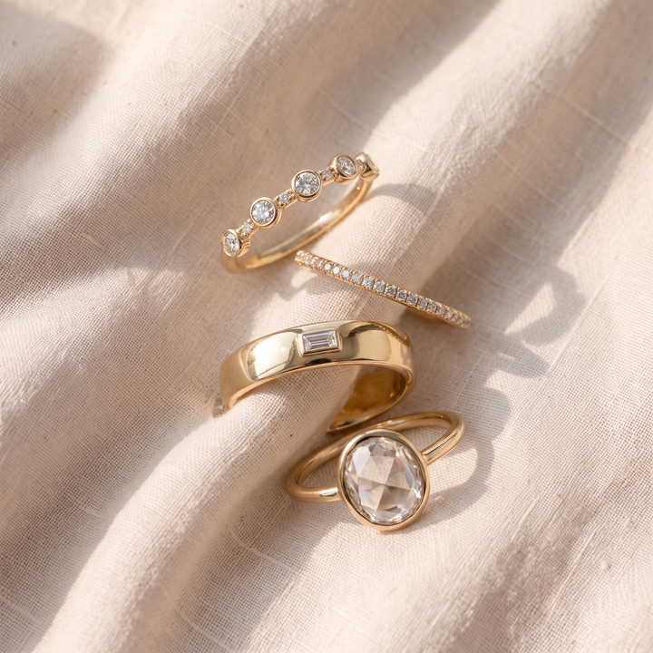 Set di Anelli Vintage in Tonalità Oro con Cristalli di Zirconia