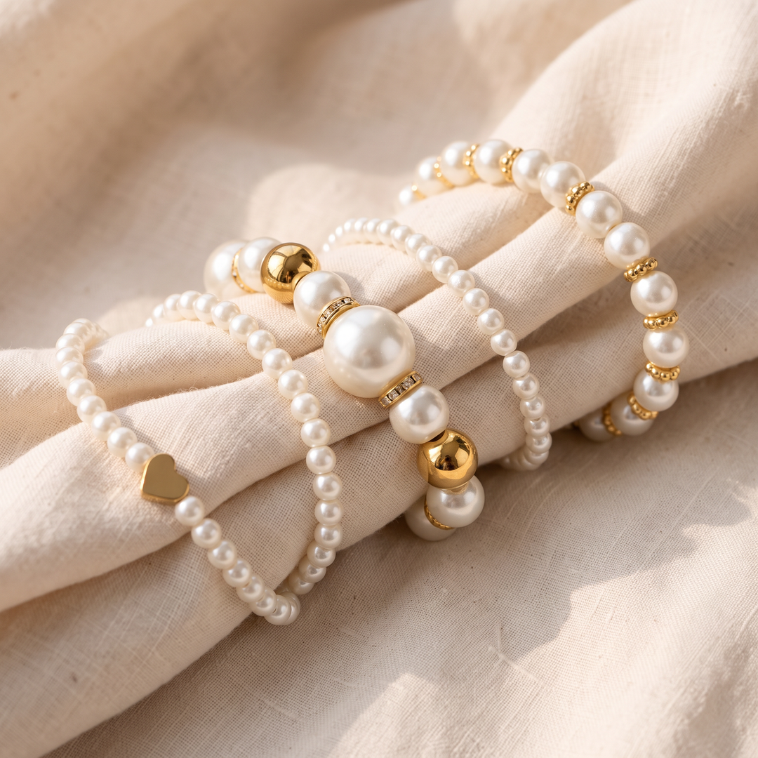 Set di Bracciali in Perle Raffinate | Oro