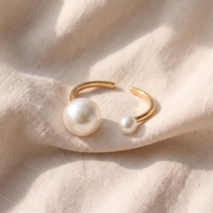 Anello Elegante Regolabile con Due Perle