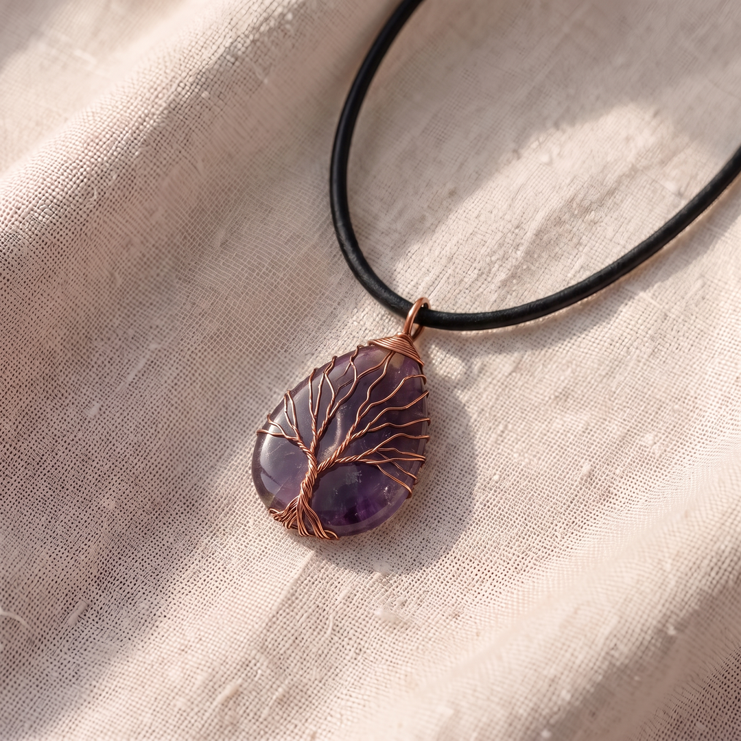 Collana con pendente Albero della vita con ametista