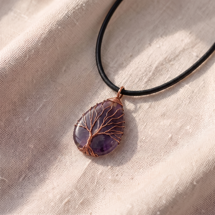 Collana con pendente Albero della vita con ametista
