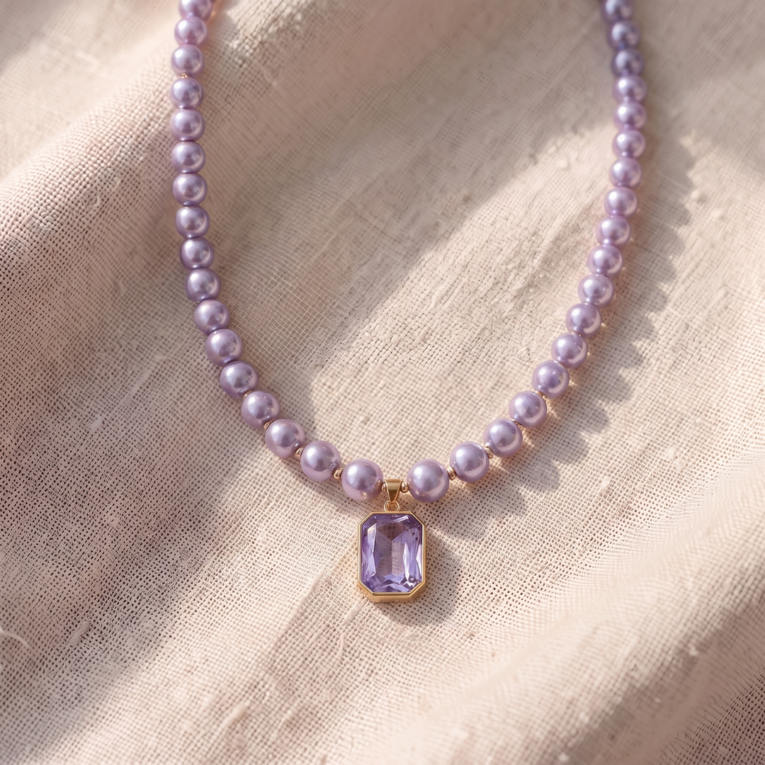 Collana con perle e ciondolo in ametista