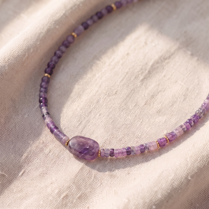 Collana choker artigianale in perle di ametista