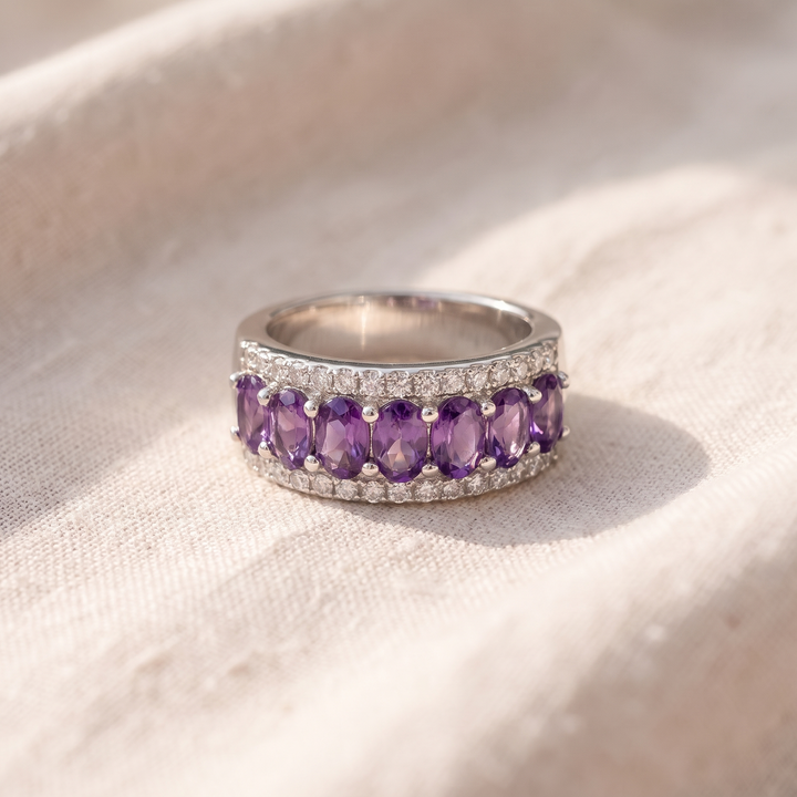 Anello bohemien con ametista e zirconia cubica
