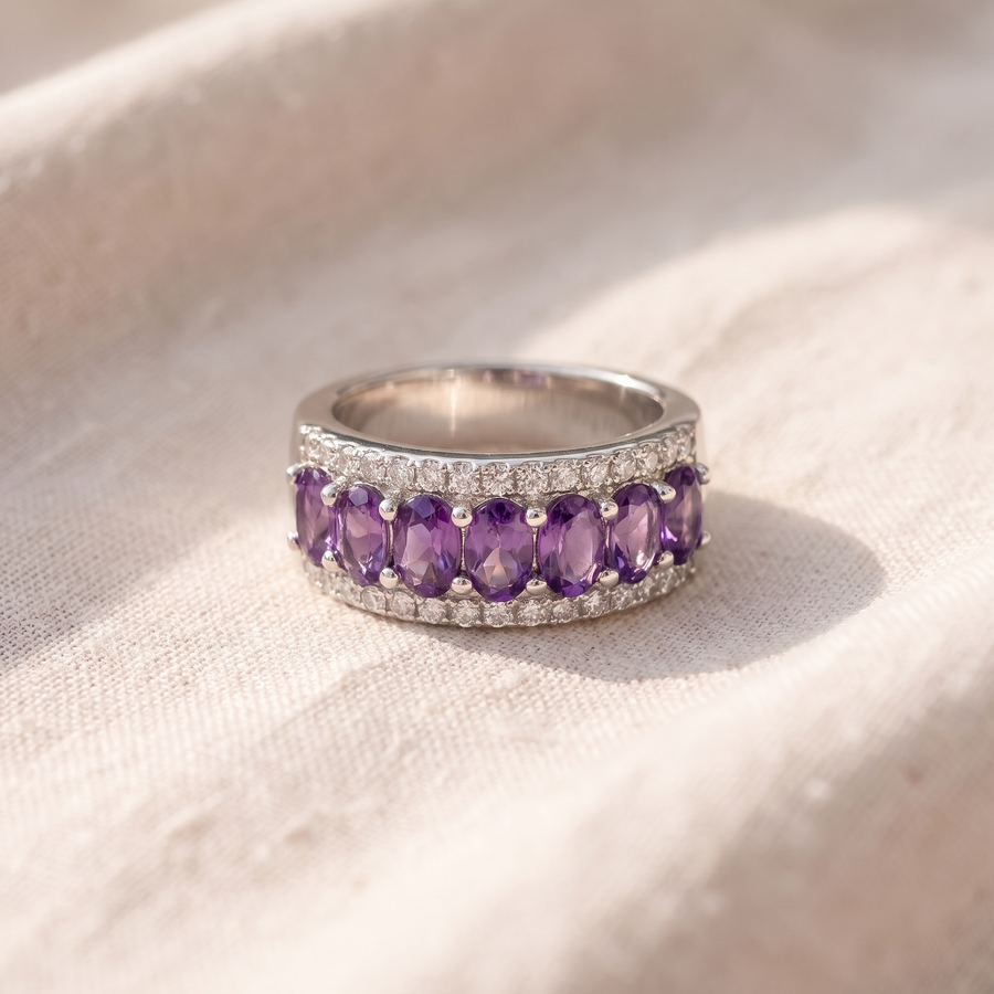 Anello bohémien color ametista con zirconi