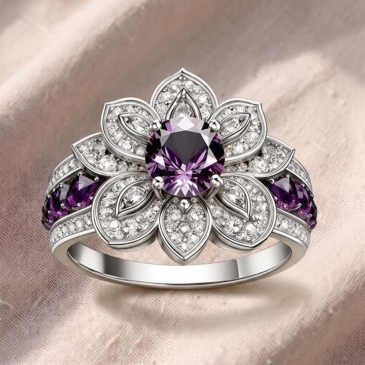 Anello in argento con loto viola