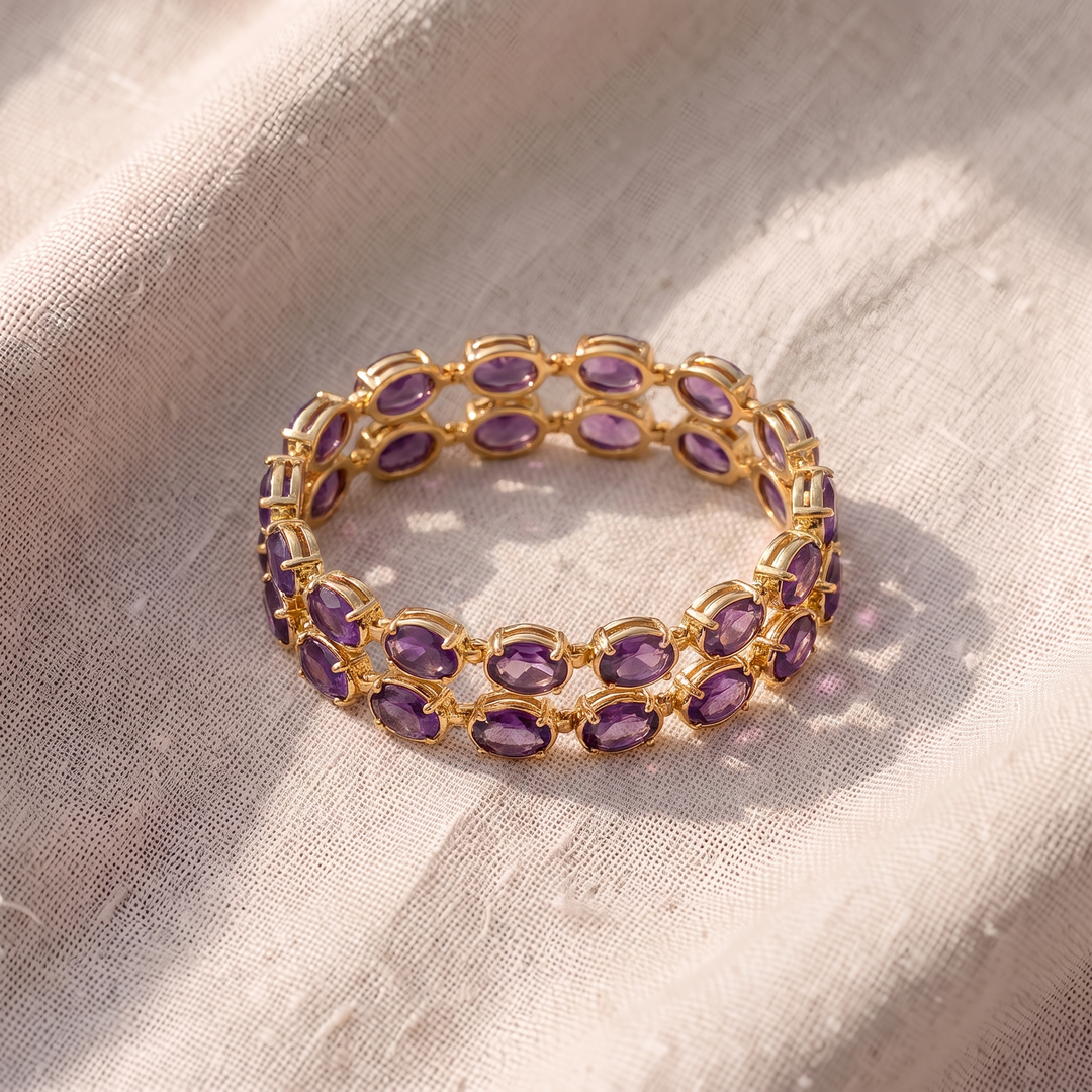 Bracciale tennis in oro con ametista