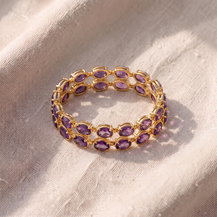 Bracciale tennis in oro con ametista