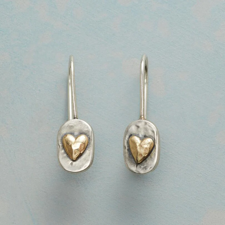 Orecchini argento-oro a forma di cuore