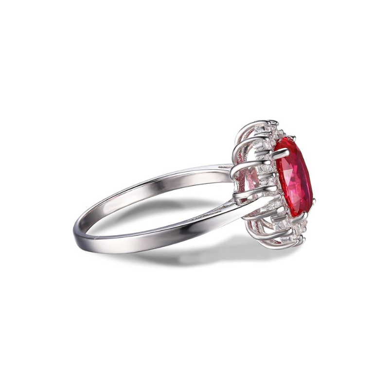 Anello Halo Classico Rubino - Tonalità Argento