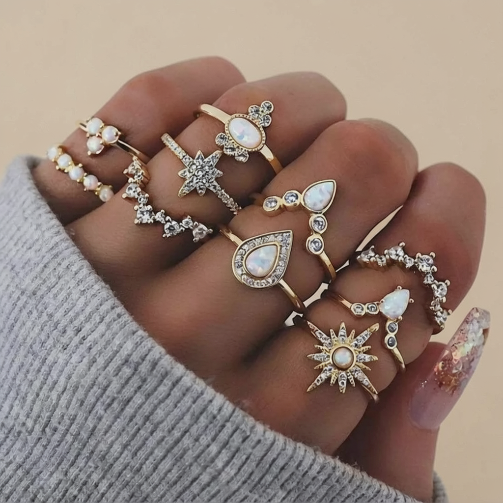Set di anelli Boho – 8 a 12 anelli misti