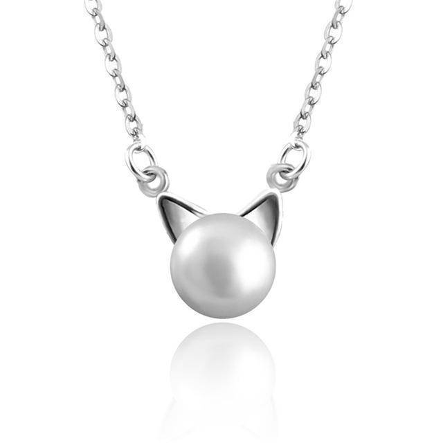 Collana di Perle con Gattino + Orecchini e Anello in Regalo