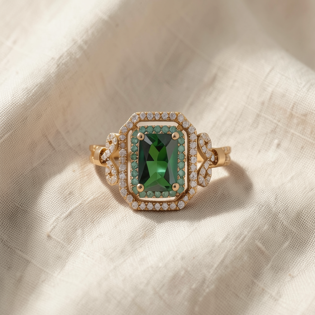 Anello reale con smeraldo verde