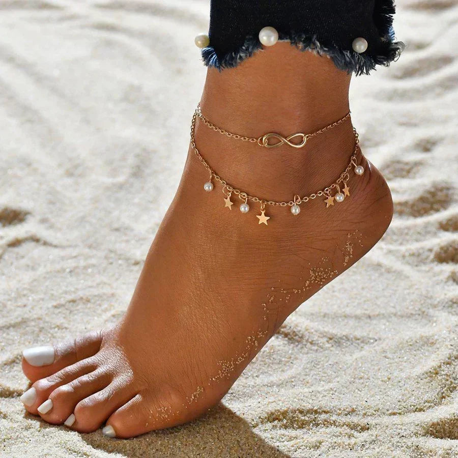 Cavigliera Infinity Pearl con Stelle | Oro