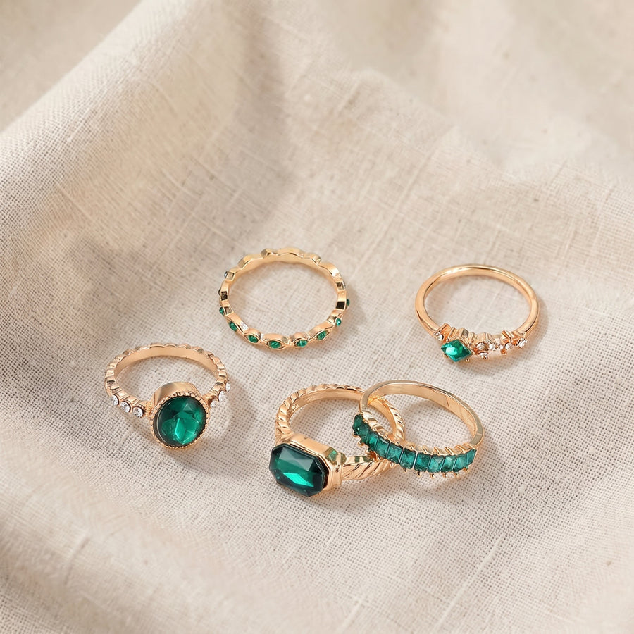 Set di anelli Zarina dorati verde smeraldo