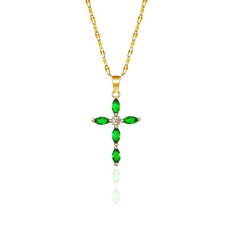 Collana Croce in Oro | Verde Smeraldo