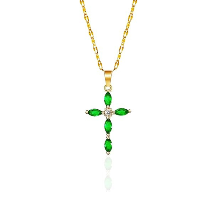 Collana Croce in Oro | Verde Smeraldo