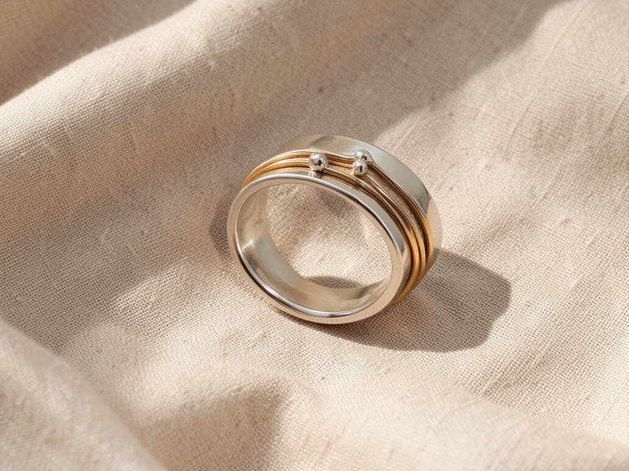 Anello a strati argentato e dorato