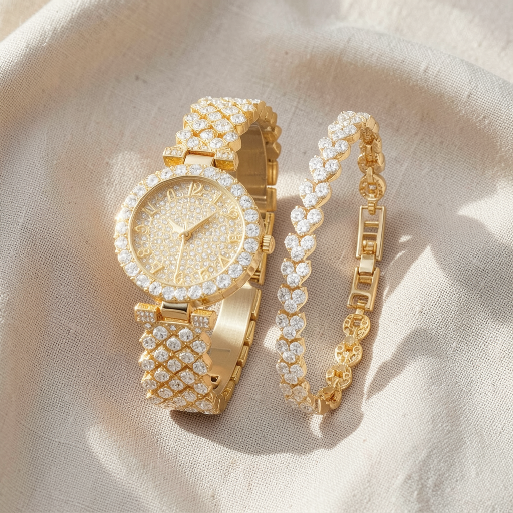 Set orologio e bracciale dorati