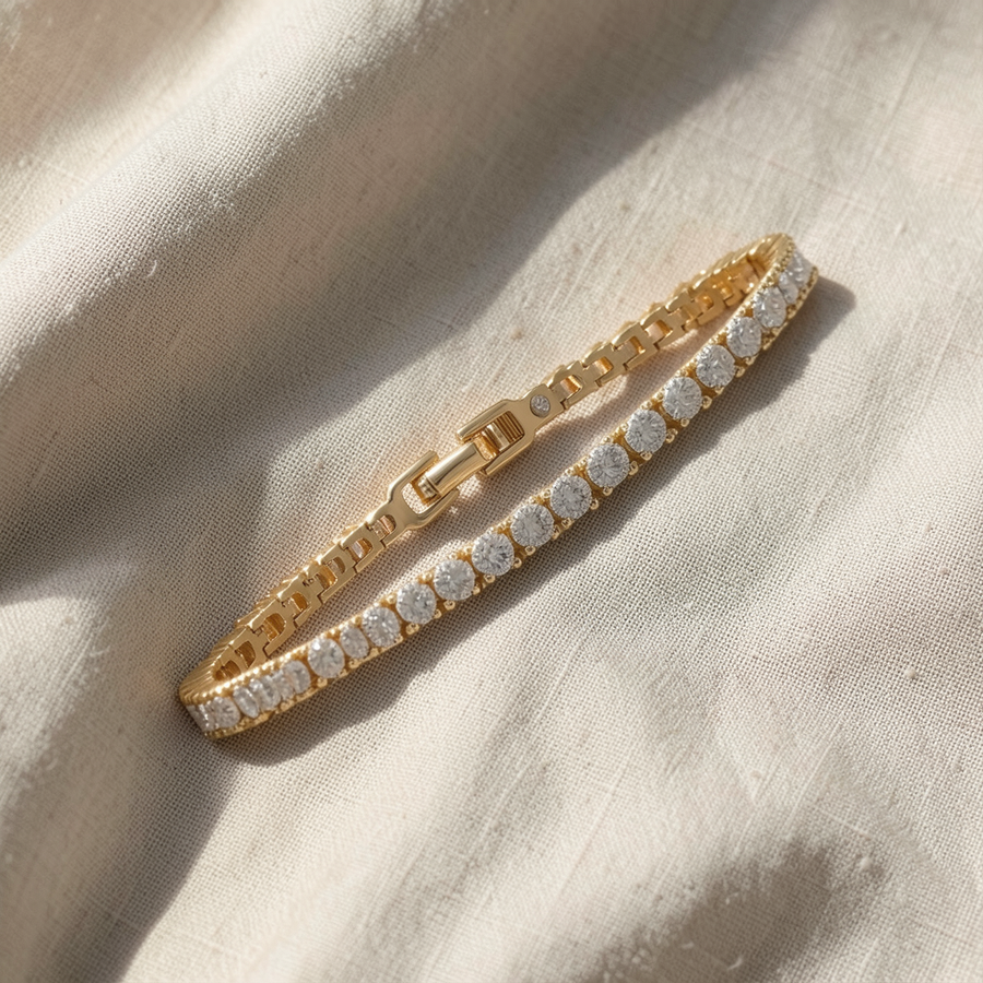 Bracciale tennis dorato con moissanite