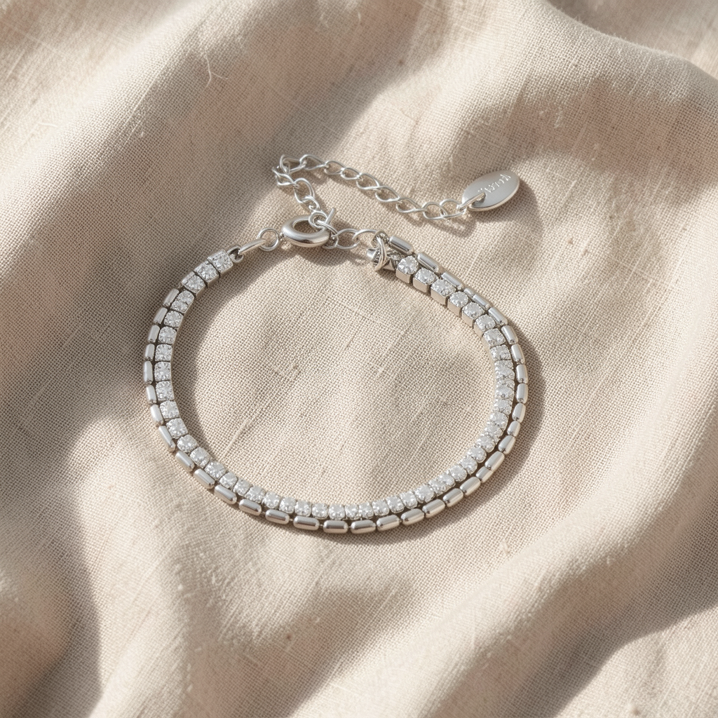 Bracciale tennis a doppia fila con cristalli