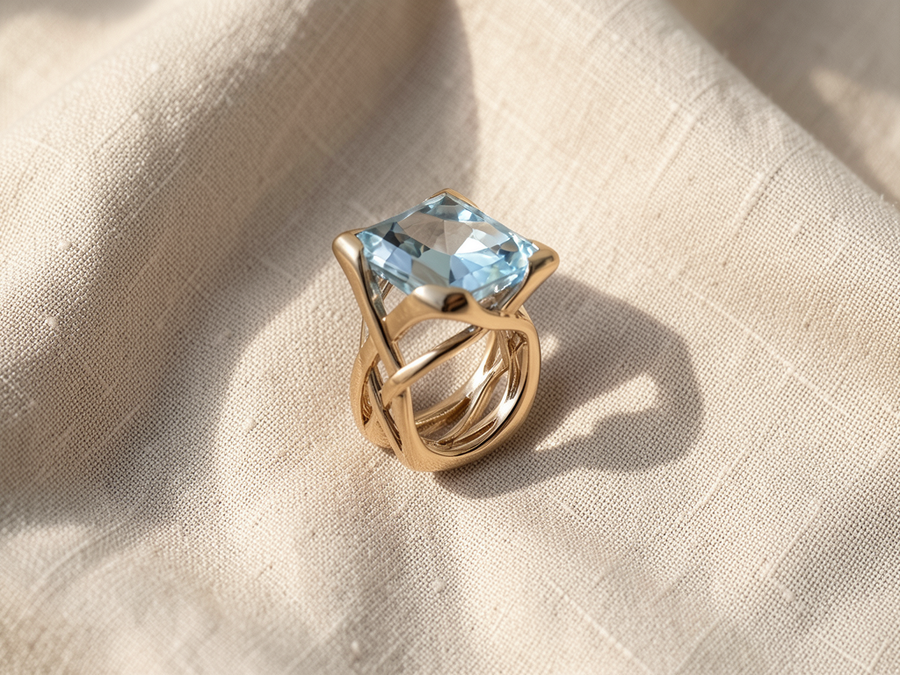 Anello oro rosa con zirconi blu