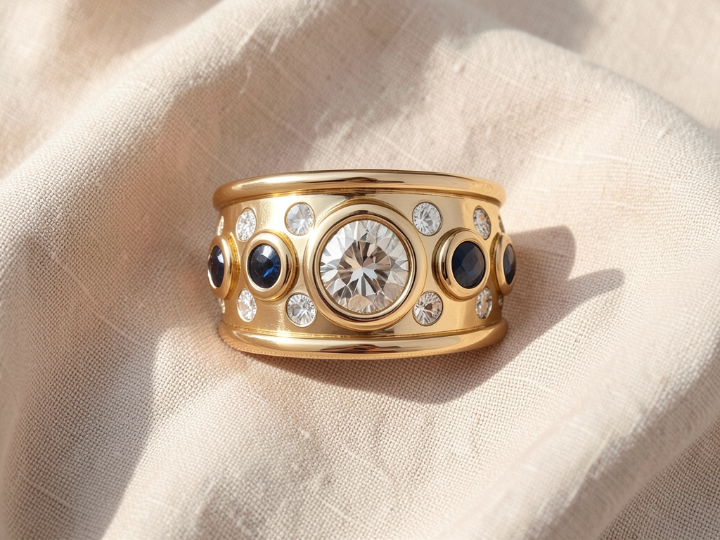 Anello Ischia dorato con zirconi incastonati