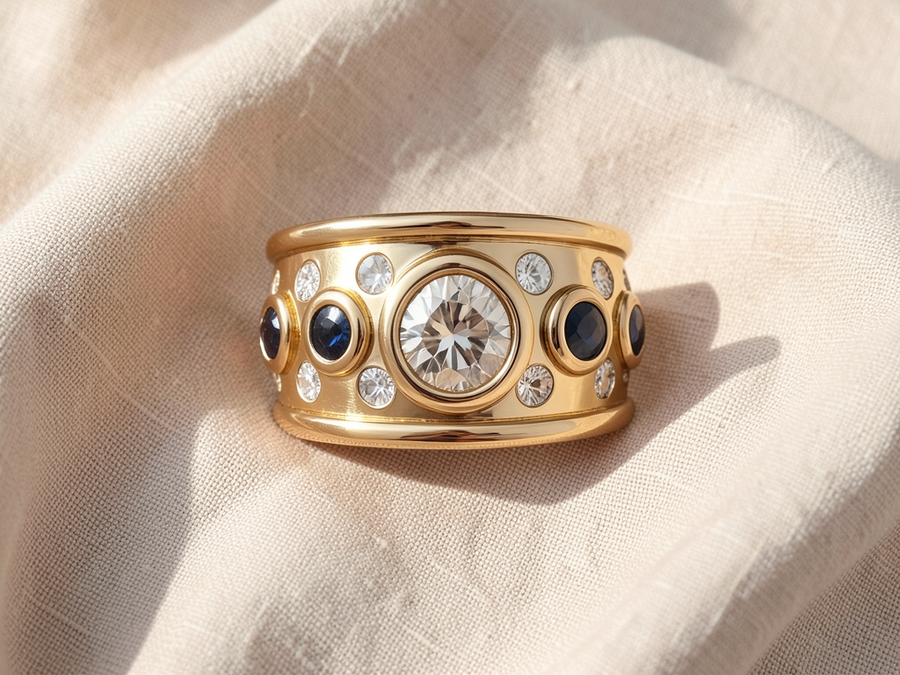 Anello Ischia dorato con zirconi incastonati