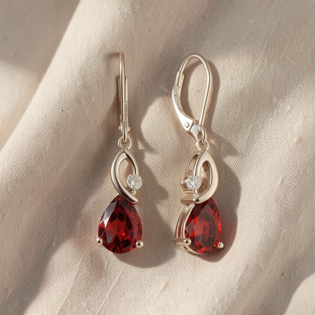 Orecchini a goccia con zircone e pietra rosso rubino taglio pera