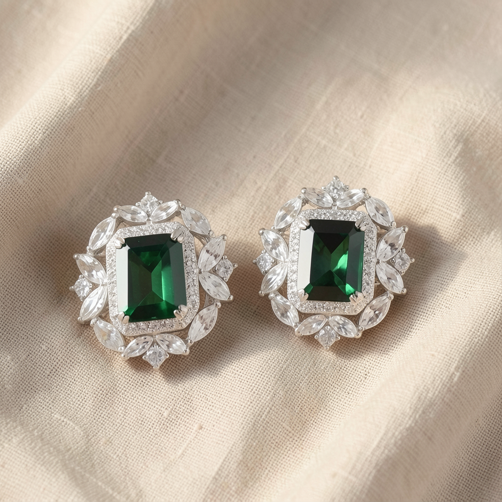 Orecchini corona verde smeraldo